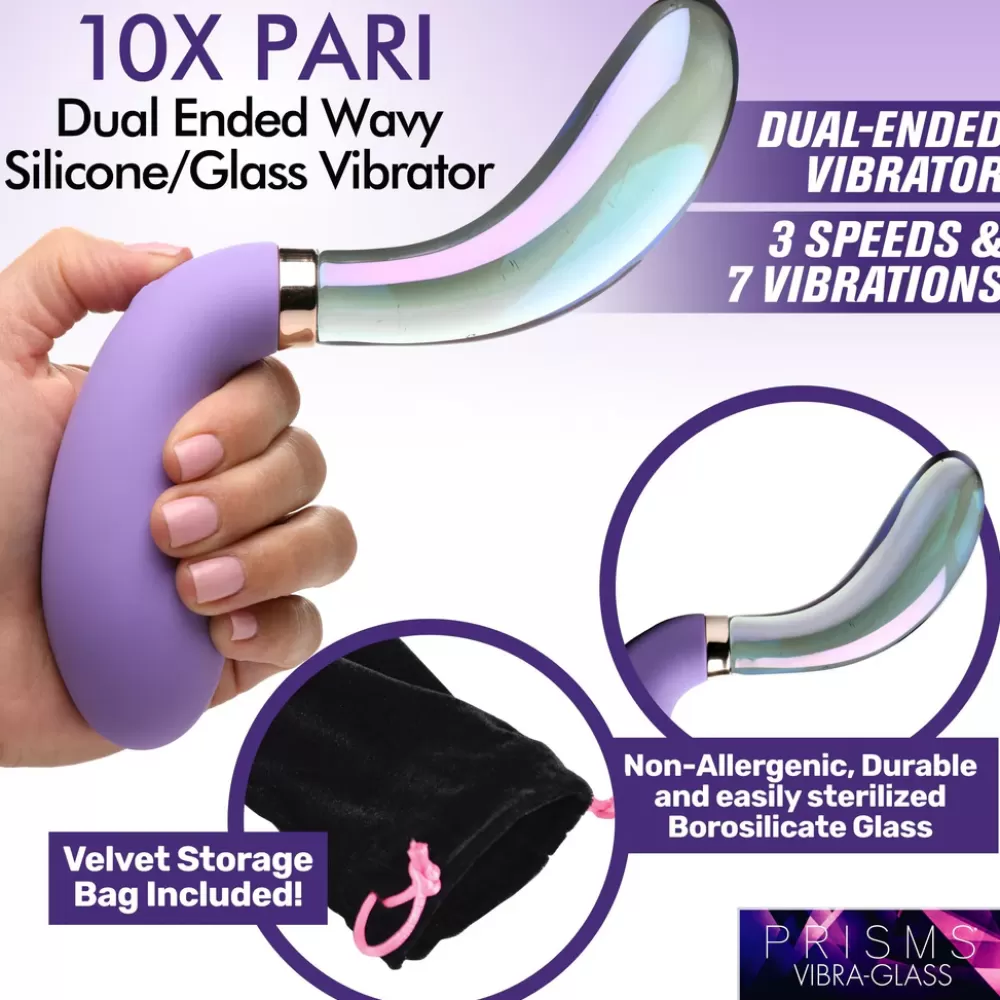 Online Healthy & Active 10X Pari Dual Ended Wavy Silicone and Glass Vibrator