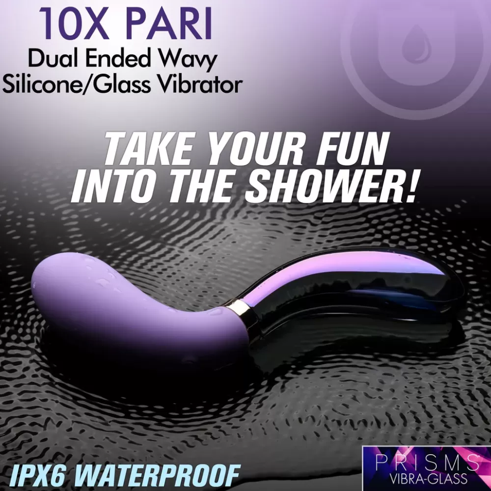 Online Healthy & Active 10X Pari Dual Ended Wavy Silicone and Glass Vibrator