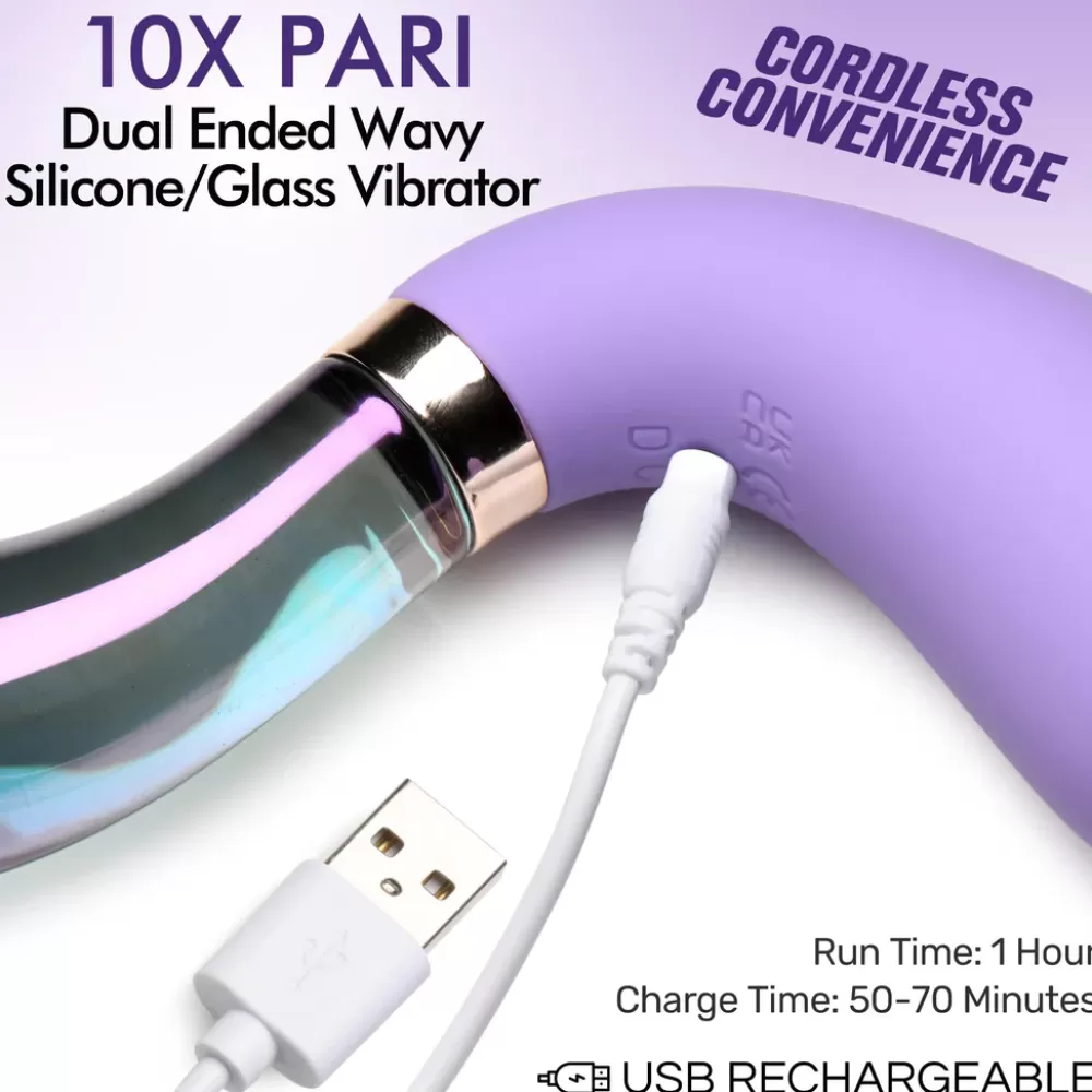 Online Healthy & Active 10X Pari Dual Ended Wavy Silicone and Glass Vibrator