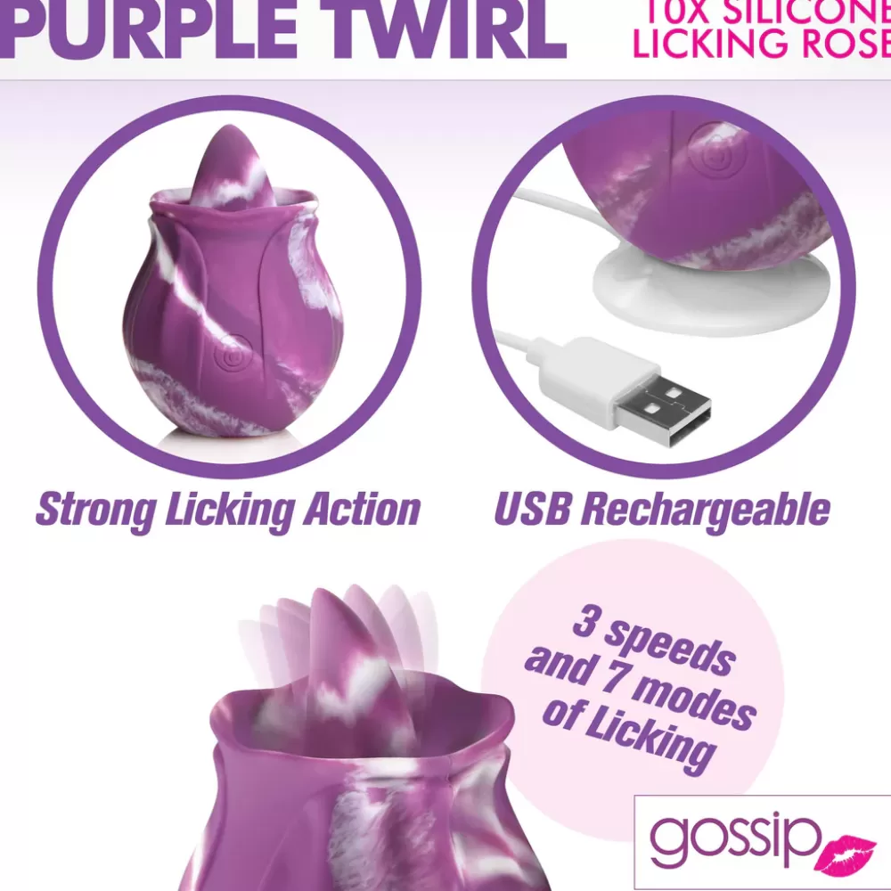 Fashion Healthy & Active 10X Purple Twirl Silicone Licking Rose