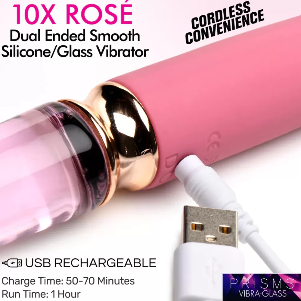 Hot Healthy & Active 10X Rosé Dual Ended Smooth Silicone and Glass Vibrator