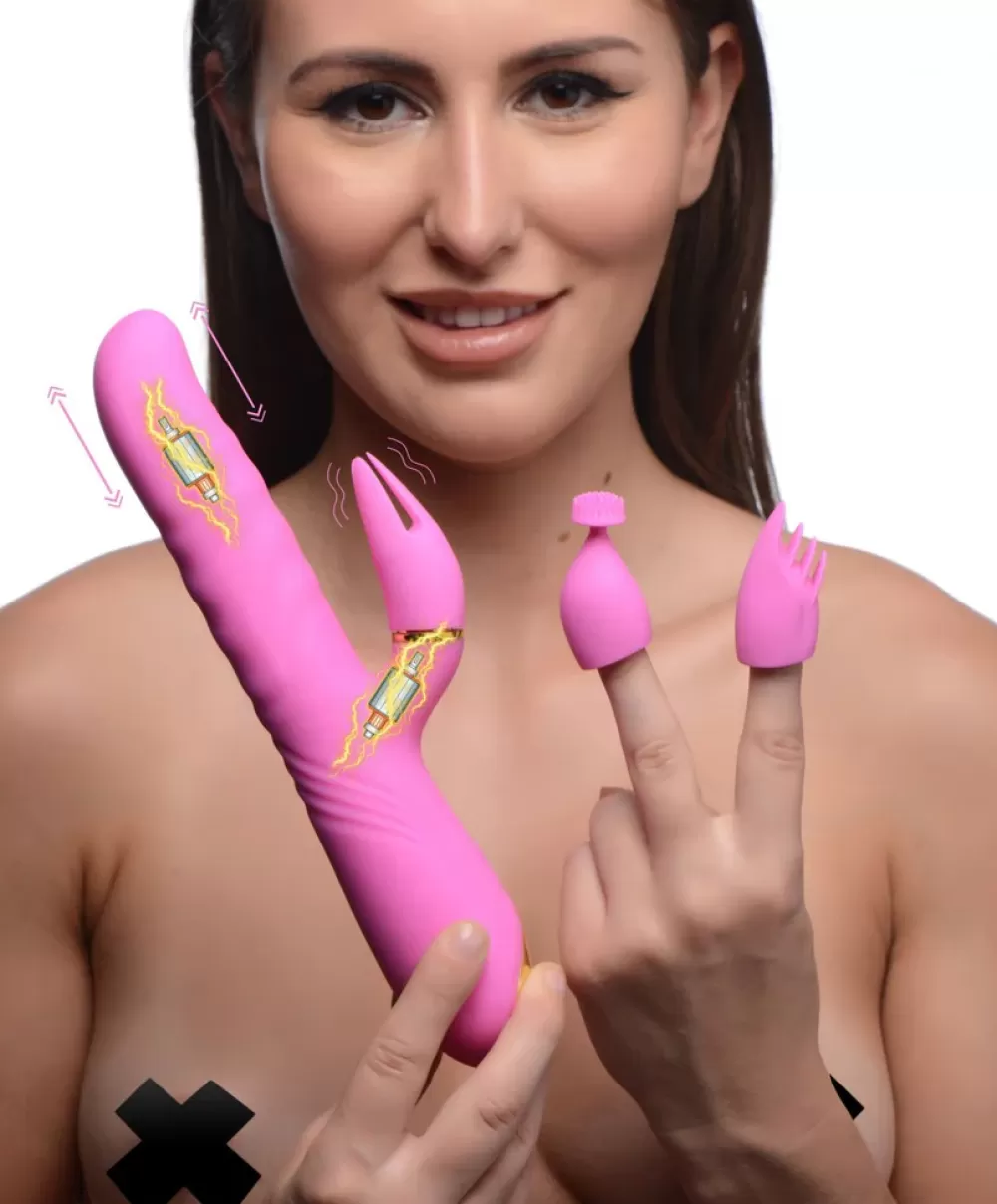Flash Sale Healthy & Active 10X Versa-Thrust Vibrating and Thrusting Silicone Rabbit with 3 Attachments