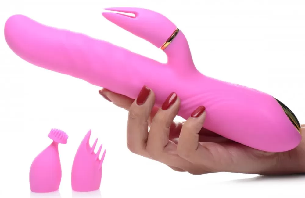 Flash Sale Healthy & Active 10X Versa-Thrust Vibrating and Thrusting Silicone Rabbit with 3 Attachments