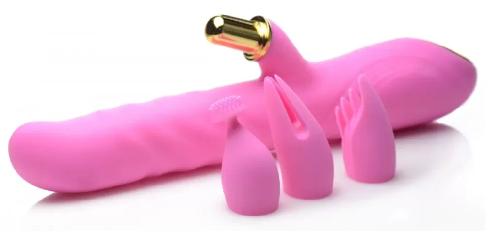 Flash Sale Healthy & Active 10X Versa-Thrust Vibrating and Thrusting Silicone Rabbit with 3 Attachments