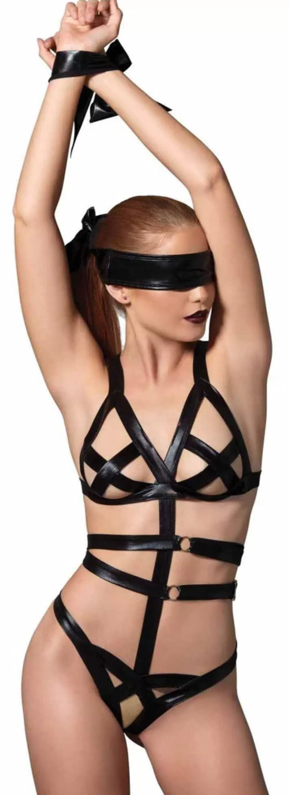 Flash Sale Healthy & Active 3 Piece Wet Look Bondage G-String Teddy with Restraints