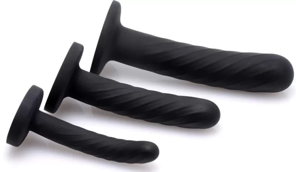 New Healthy & Active Black 3 Piece Silicone Strap-On Set