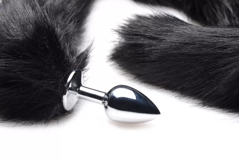 Fashion Healthy & Active Black Extra Long Mink Tail Metal Anal Plug