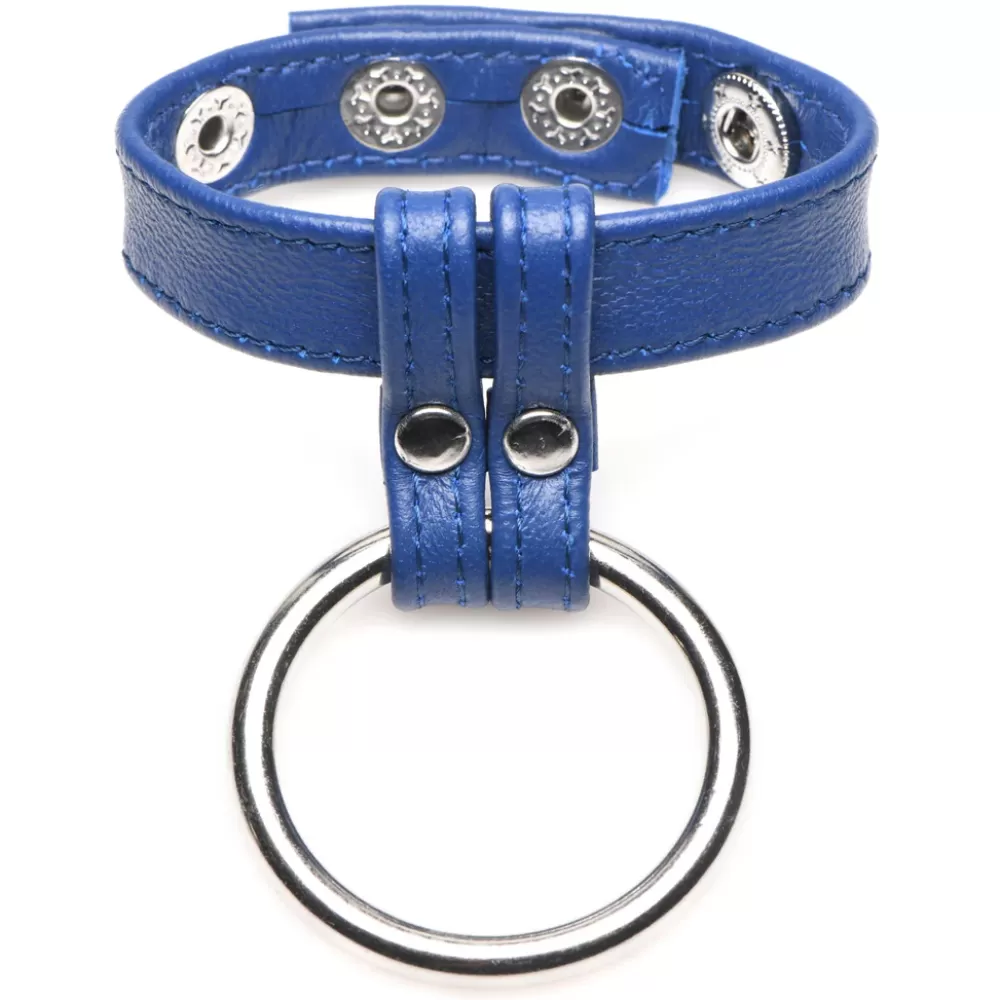 Cheap Healthy & Active Blue Leather and Steel Penis and Ball Ring