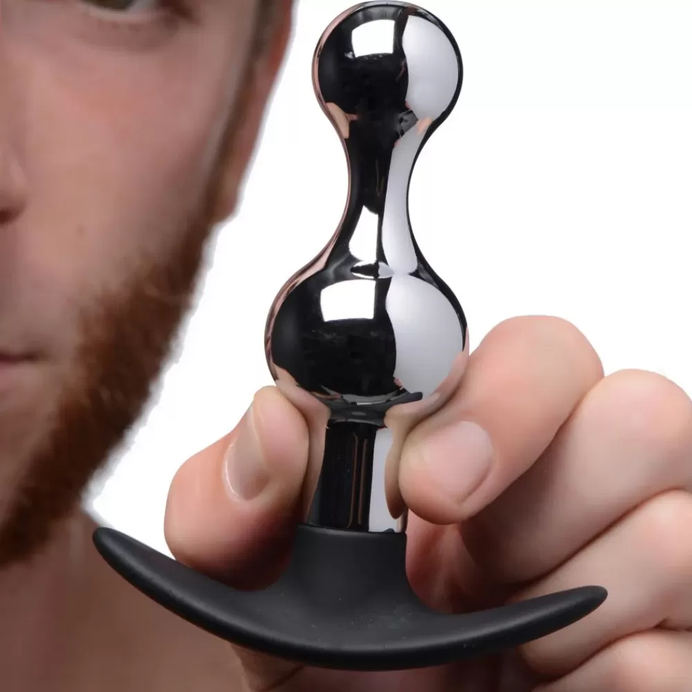 Fashion Healthy & Active Dark Drop Metal and Silicone Beaded Anal Plug
