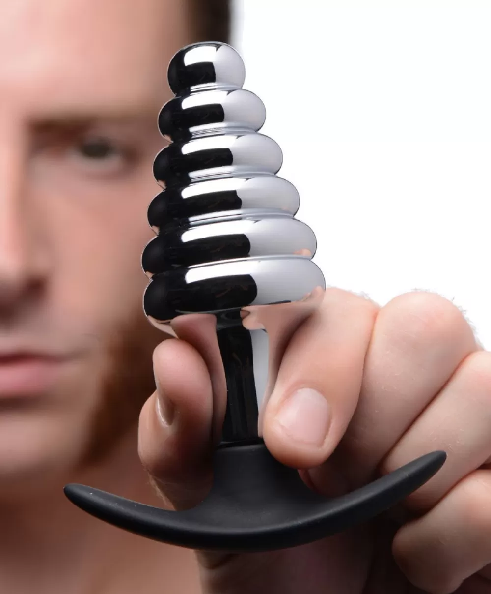 Flash Sale Healthy & Active Dark Hive Metal and Silicone Ribbed Anal Plug