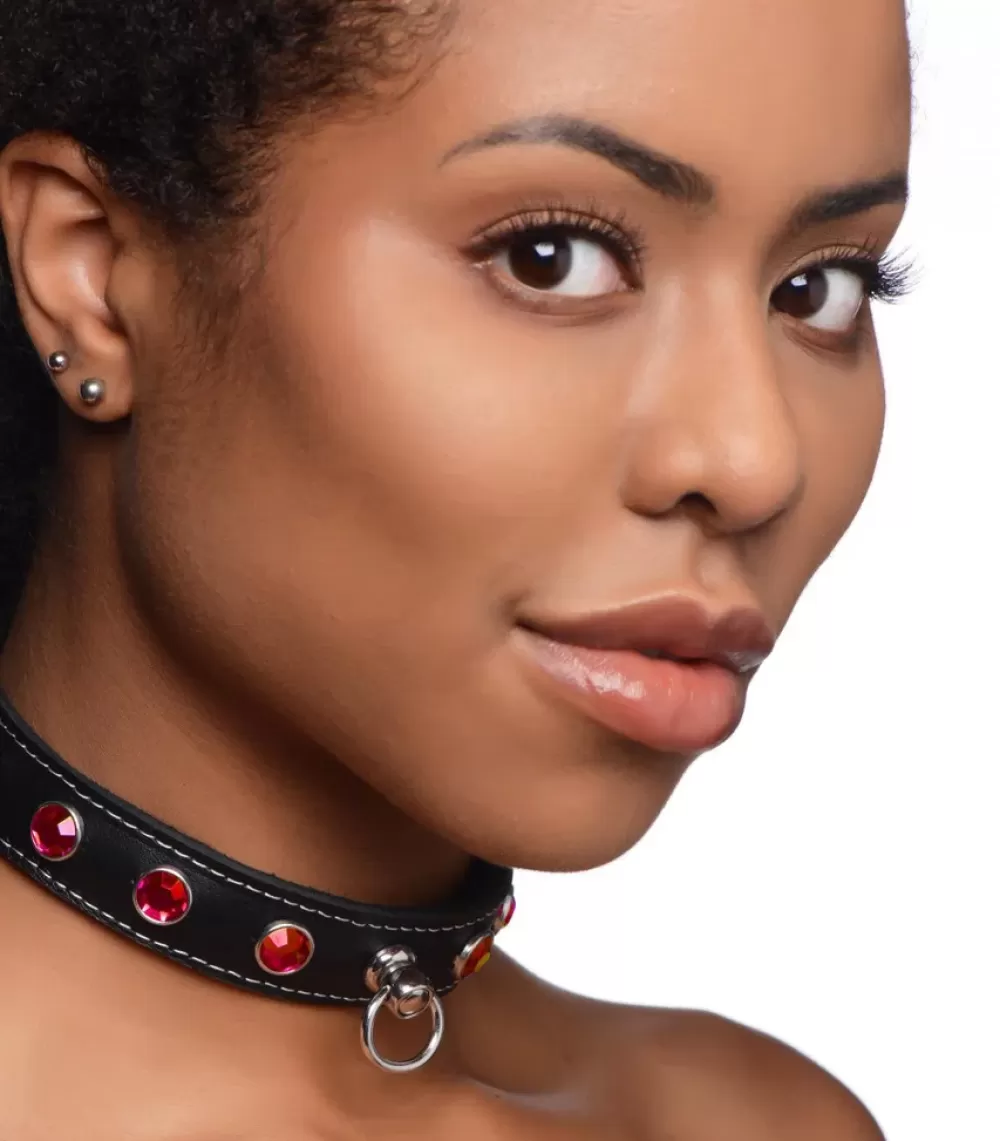 Online Healthy & Active Fierce Vixen Leather Choker with Rhinestones