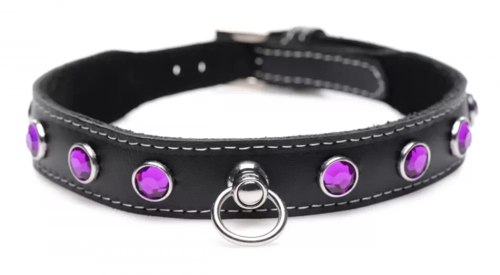 Online Healthy & Active Fierce Vixen Leather Choker with Rhinestones