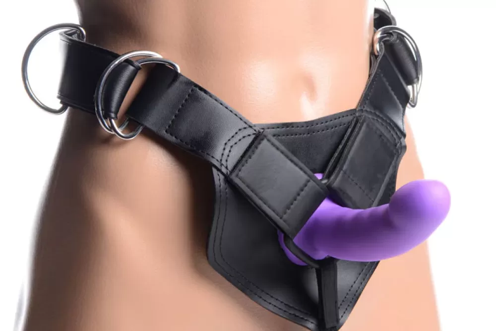 Cheap Healthy & Active Flaunt Strap On with Purple Silicone Dildo