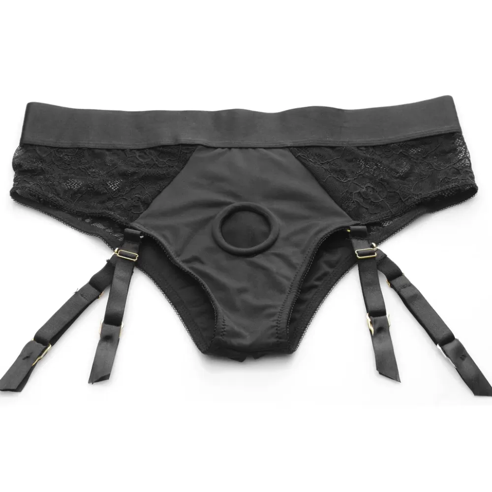 Online Healthy & Active Laced Seductress Crotchless Panty Harness with Garter Straps