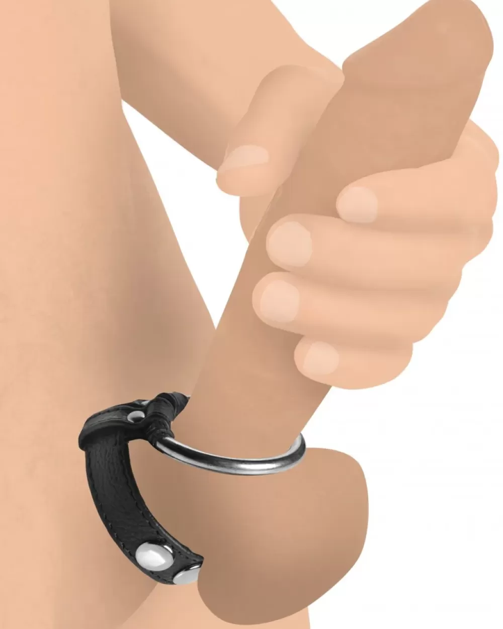 Cheap Healthy & Active Leather and Steel Cock and Ball Ring