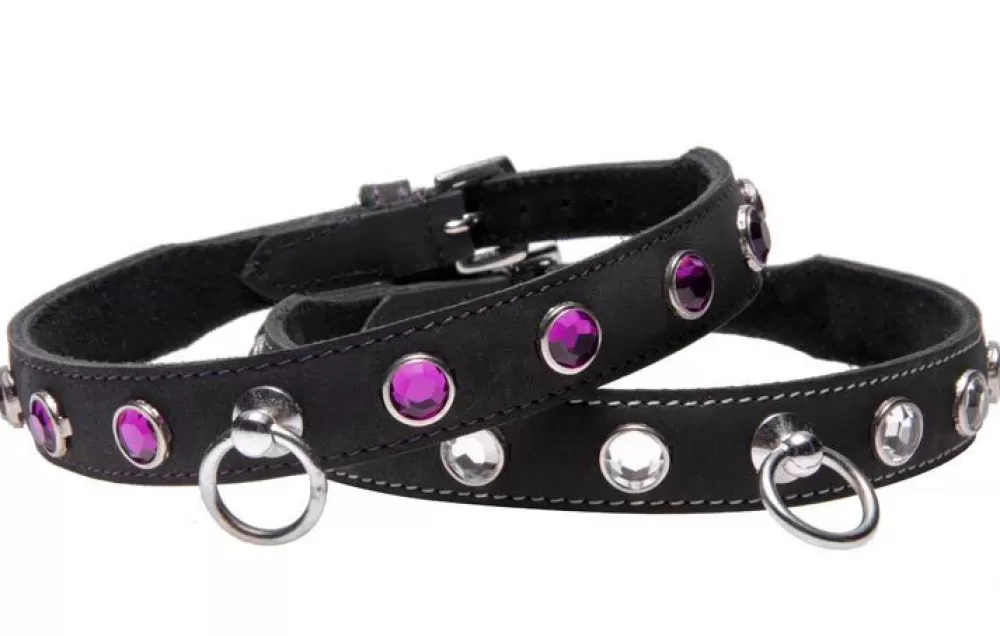 Cheap Healthy & Active Leather Rhinestone Collar
