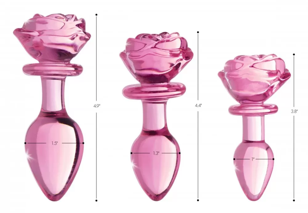 Online Healthy & Active Pink Rose Glass Anal Plug