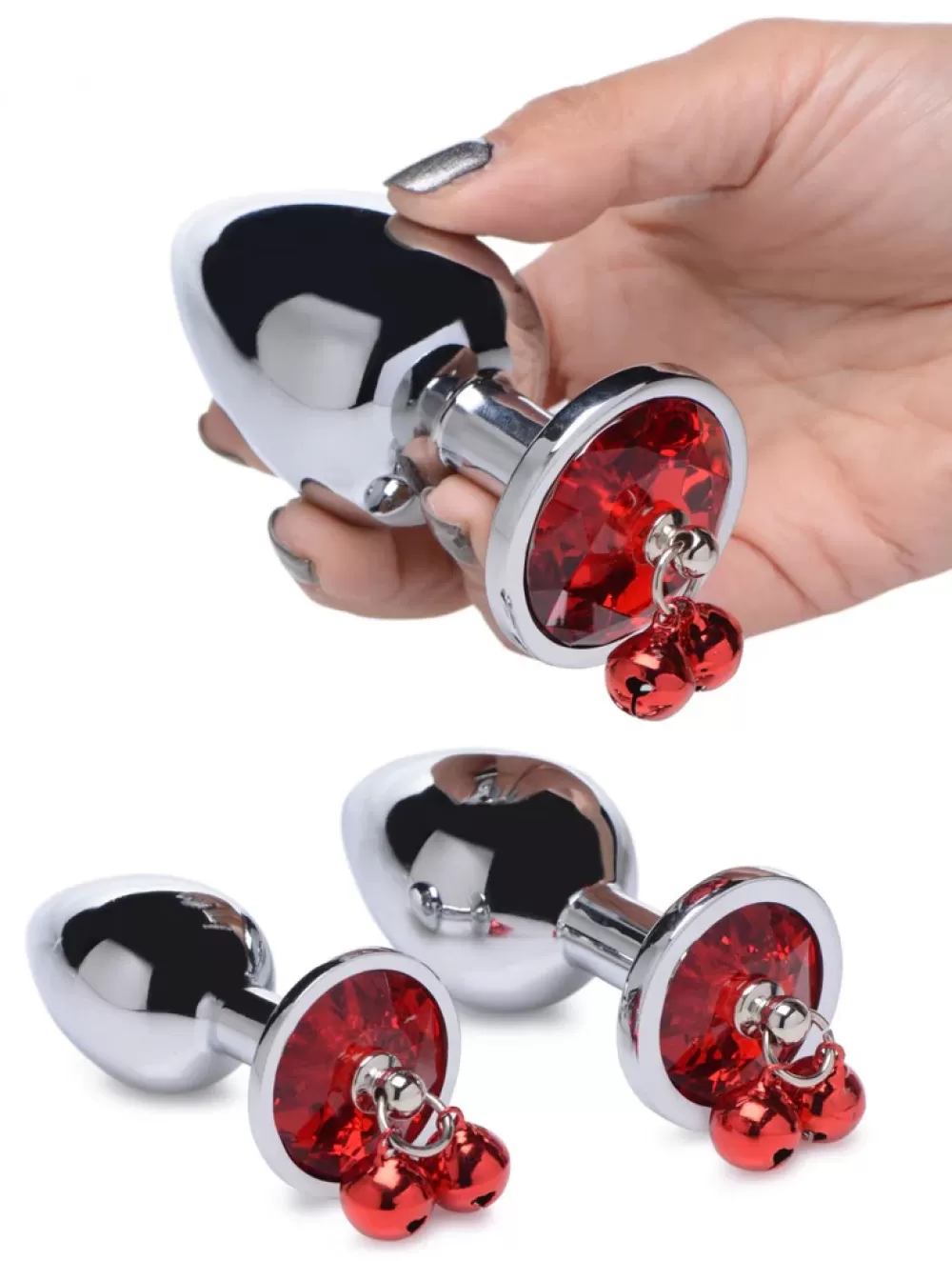 Best Healthy & Active Red Gem with Bells Anal Plug Set