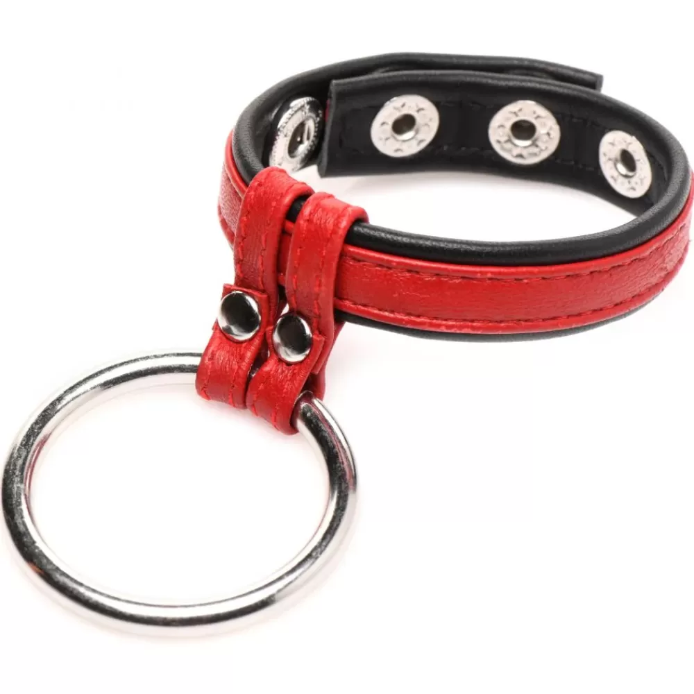 Sale Healthy & Active Red Leather and Steel Penis and Ball Ring