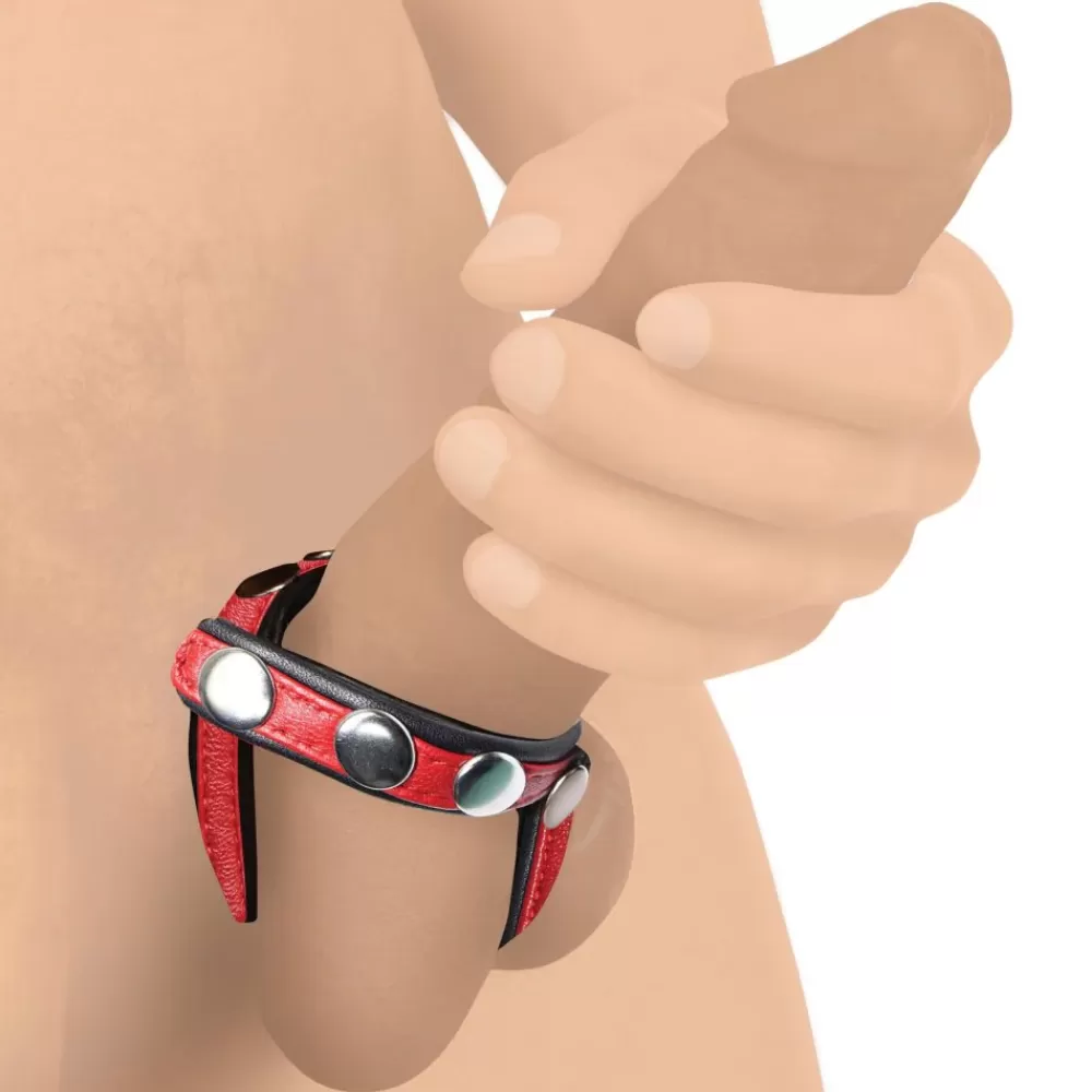 Cheap Healthy & Active Red Leather Snap-On Penis Harness