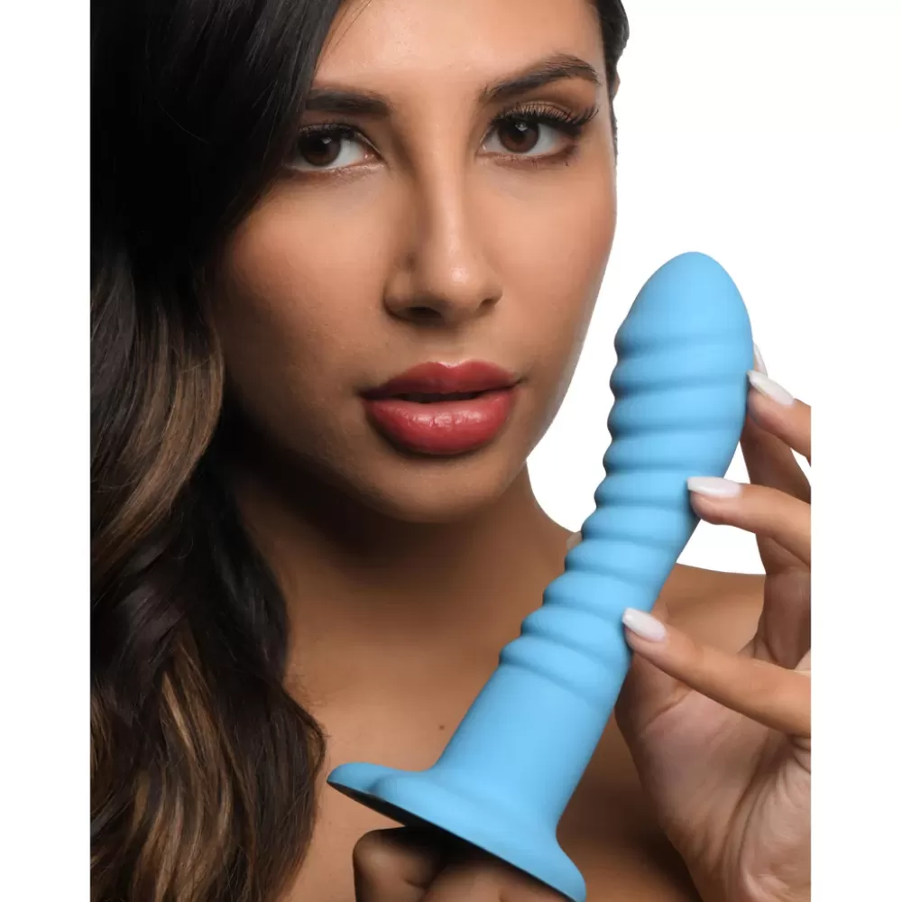 Sale Healthy & Active Ribbed Silicone Blue Dildo