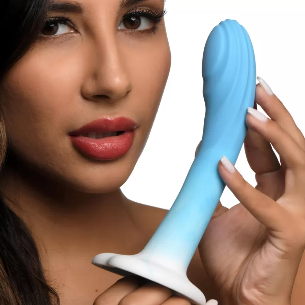 Fashion Healthy & Active Rippled Silicone Blue and White Dildo