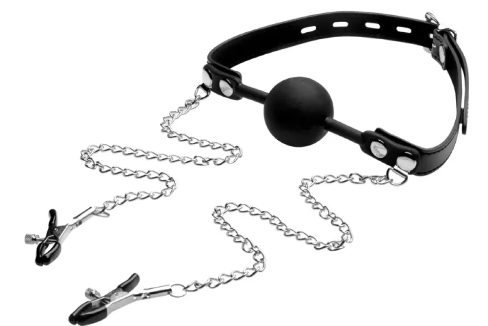 Best Sale Healthy & Active Silicone Ball Gag with Nipple Clamps