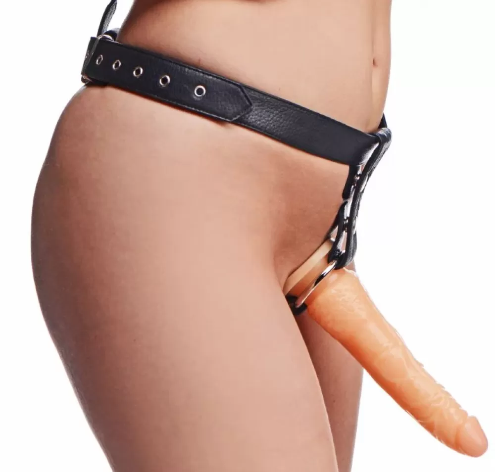 Outlet Healthy & Active Slim Leather Strap-On Harness with Diildo