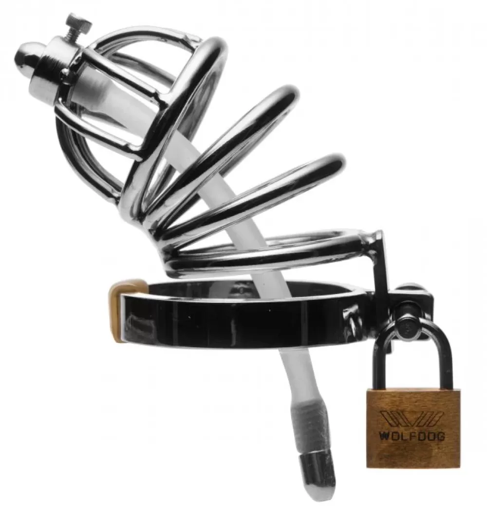 Store Healthy & Active Steel Chastity Cage with Urethral Insert