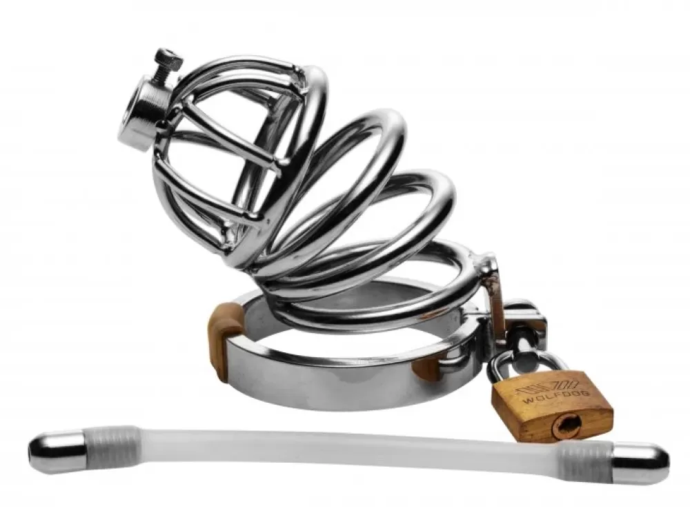 Store Healthy & Active Steel Chastity Cage with Urethral Insert