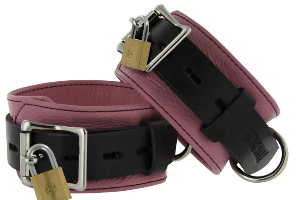 New Healthy & Active Strict Leather Deluxe Black and Pink Locking Cuffs