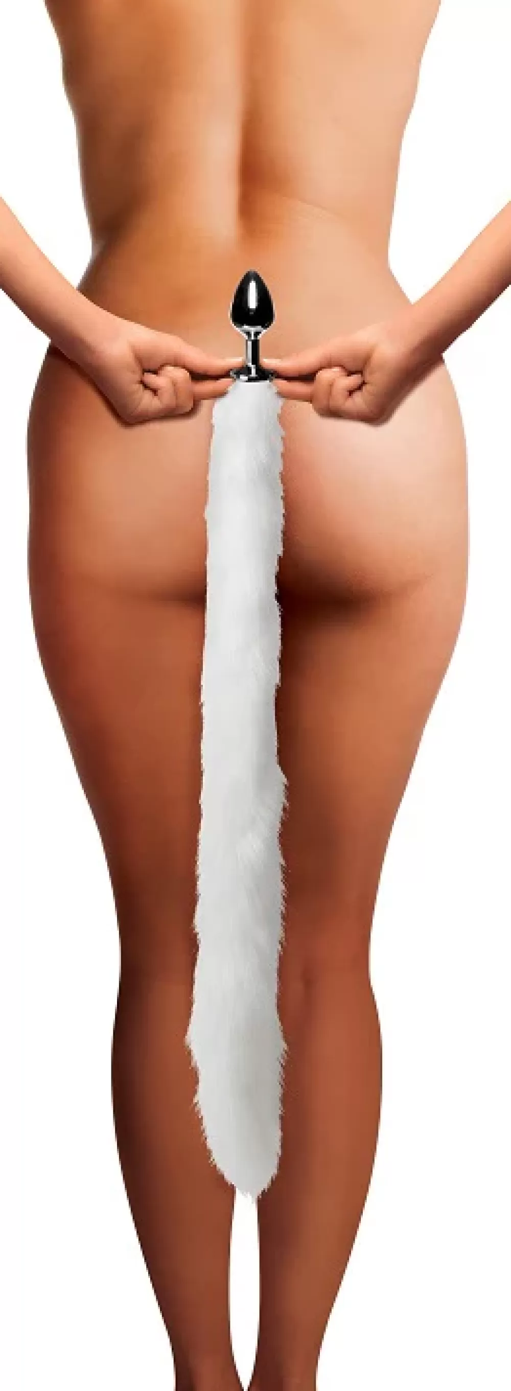Cheap Healthy & Active White Extra Long Mink Tail Metal Anal Plug