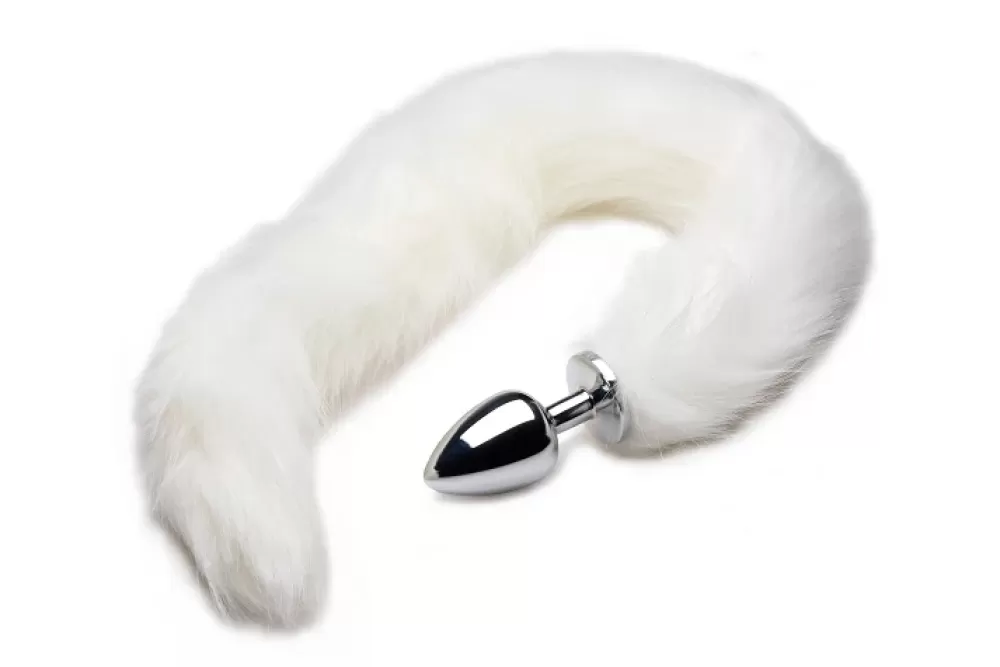 Cheap Healthy & Active White Extra Long Mink Tail Metal Anal Plug